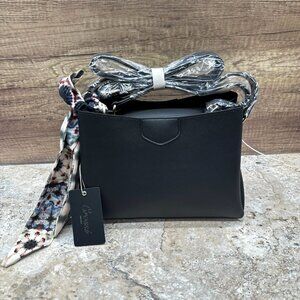 Crossi New York Black Shoulder Bag With Scarf & Removal Strap Inner Pocket NWT